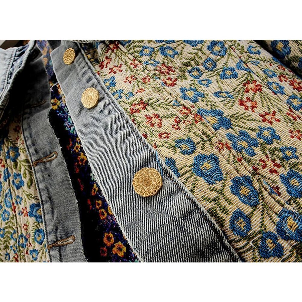 Women’s Sweet Peter Pan Collar S-2XL Long Sleeve Jacquard Denim Jacket Blue - Picture 6 of 6